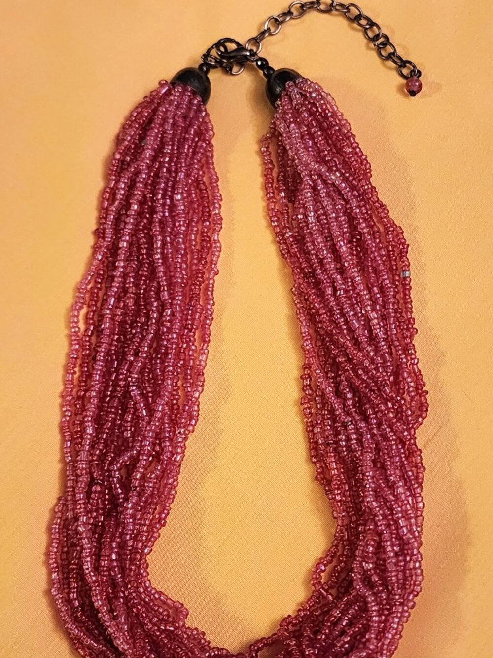 Pink Multi Strand Seed Bead Statement Bib Collar Necklace Adjustable